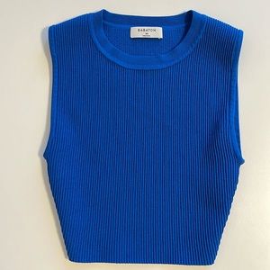 Aritzia Babaton Sculpt Knit Ribbed Cropped Pia Muscle Tank Sapphire Blue xs